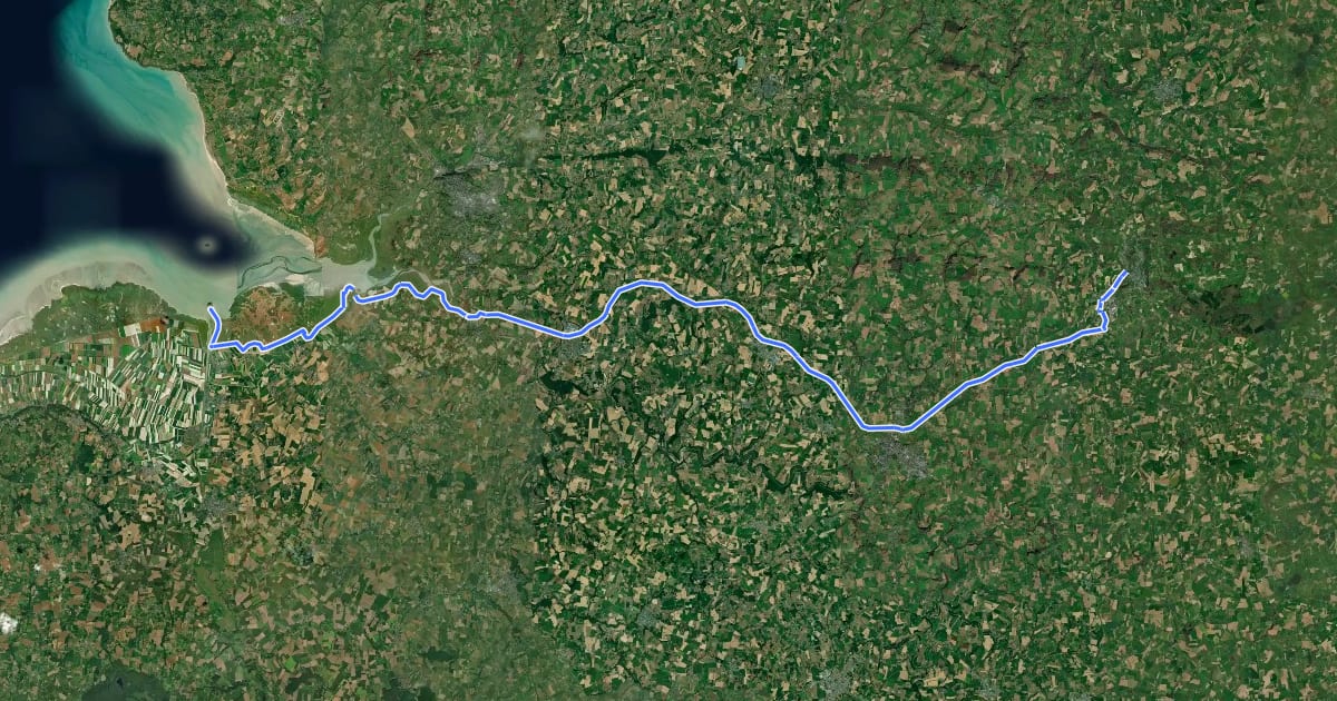 Маршрут Mortain - Mont-Saint-Michel на спутниковом снимке