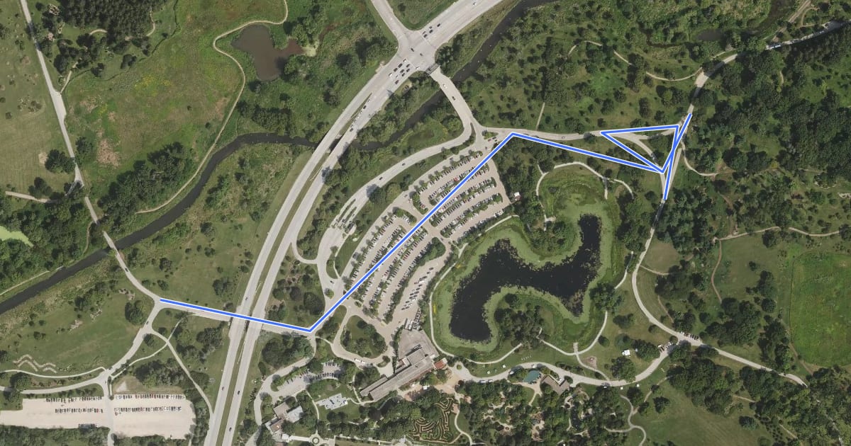 Маршрут Morton Arboretum Main Cycle Route на спутниковом снимке