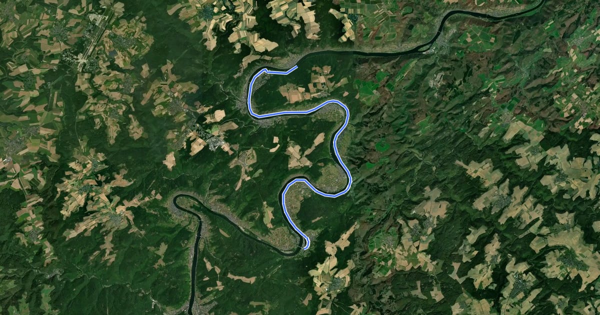 Маршрут Moselradweg (rechts) на спутниковом снимке