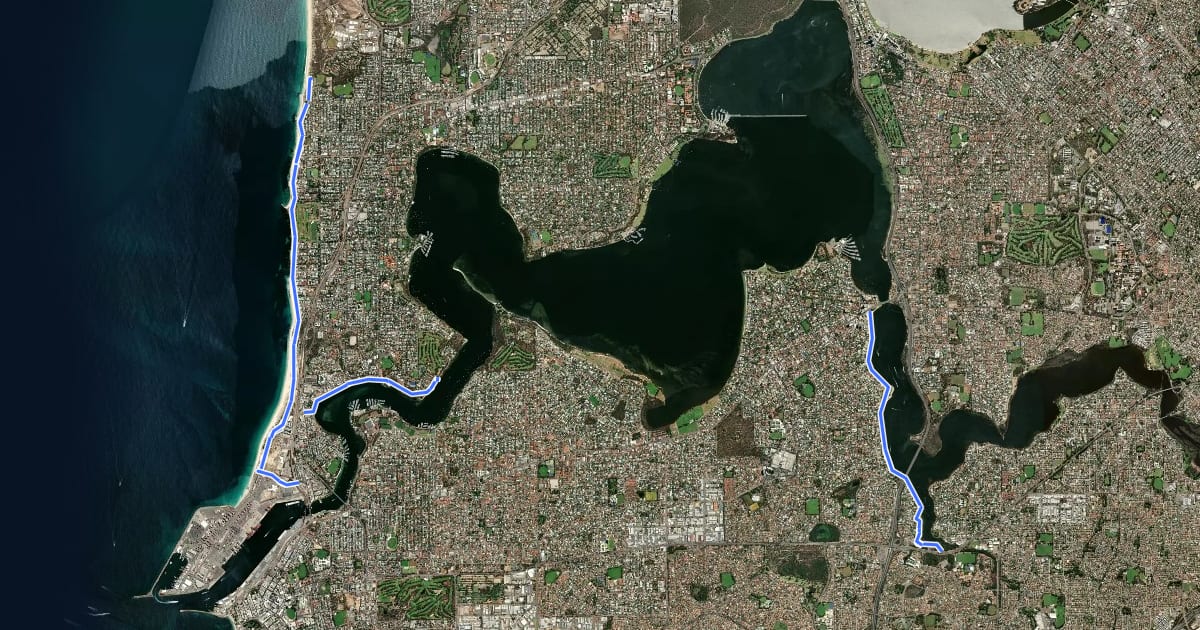 Маршрут Mosman Park & North Fremantle LTCN Primary Route на спутниковом снимке
