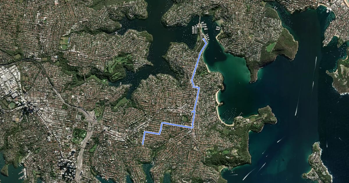 Маршрут Mosman T1 на спутниковом снимке