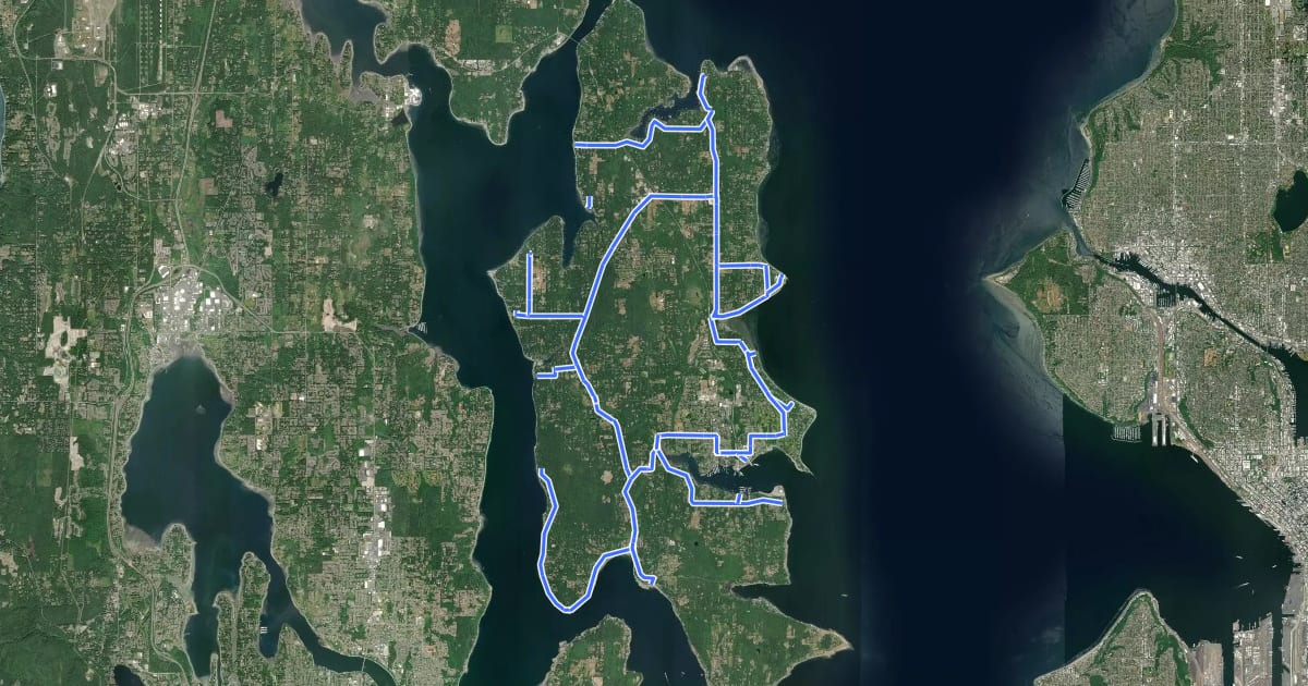 Маршрут Mosquito Fleet Trail (proposed?) на спутниковом снимке