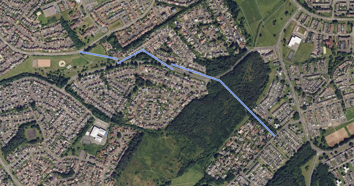 Маршрут Mossneuk Cycle Route на спутниковом снимке