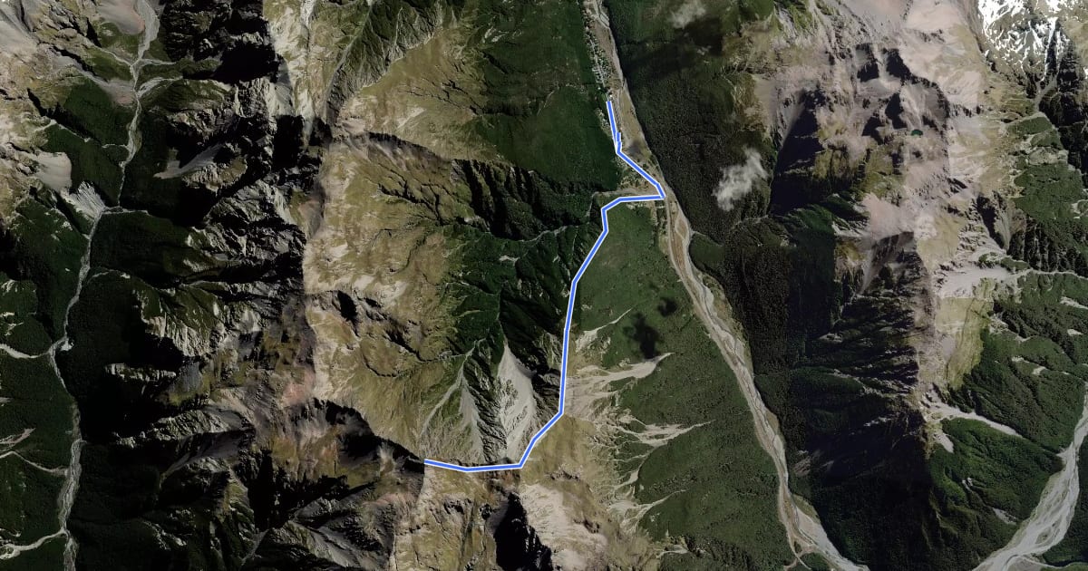 Маршрут Mount Bealey на спутниковом снимке