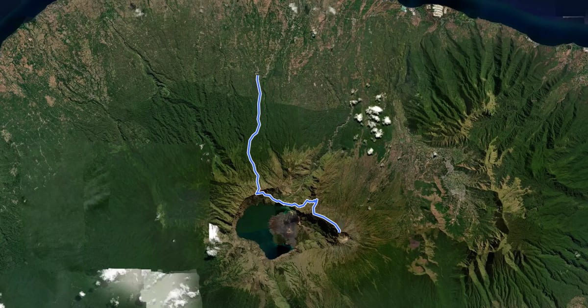 Маршрут Mount Rinjani via Senaru на спутниковом снимке