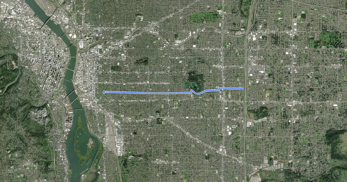 Маршрут Mount Tabor Bike Boulevard на спутниковом снимке