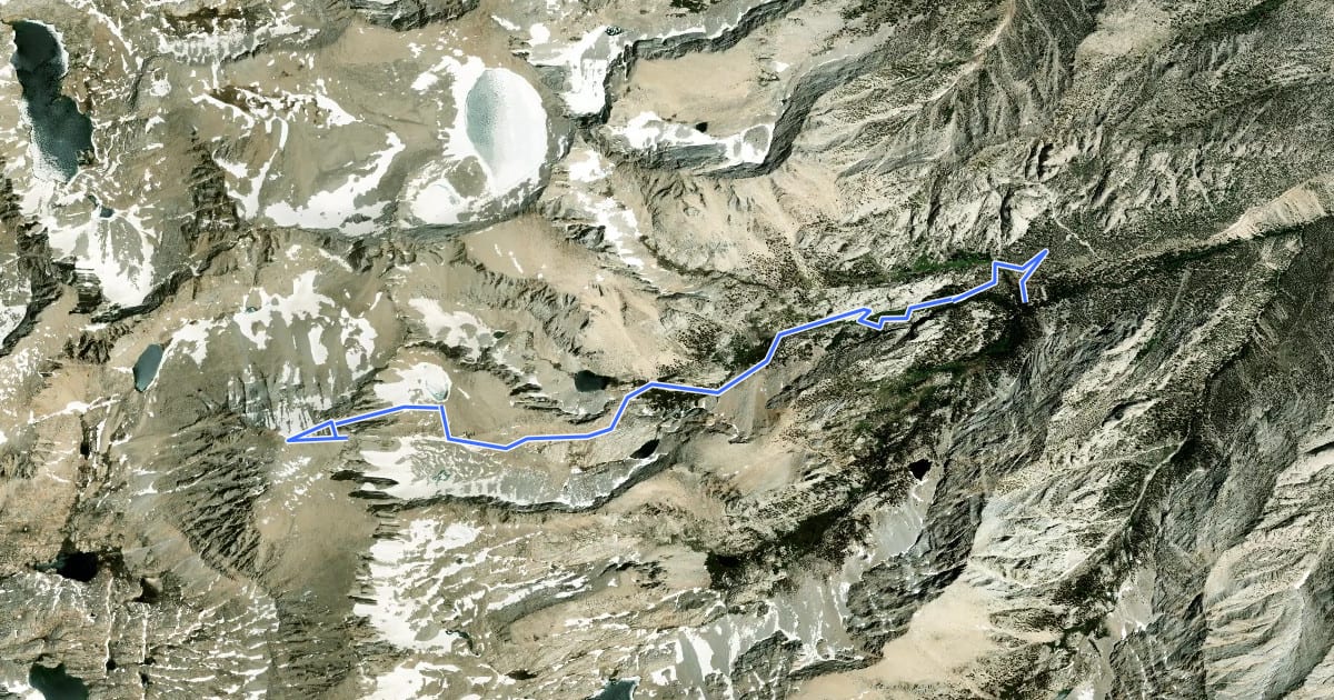 Маршрут Mount Whitney Mountaineer's Route на спутниковом снимке