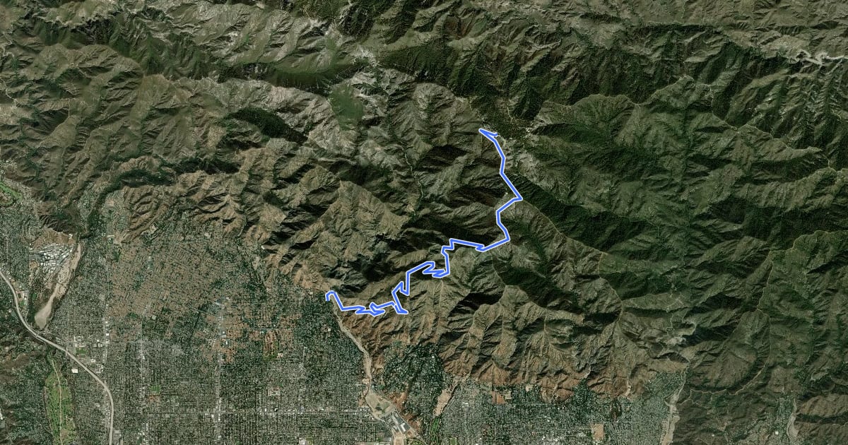 Маршрут Mount Wilson Toll Road на спутниковом снимке