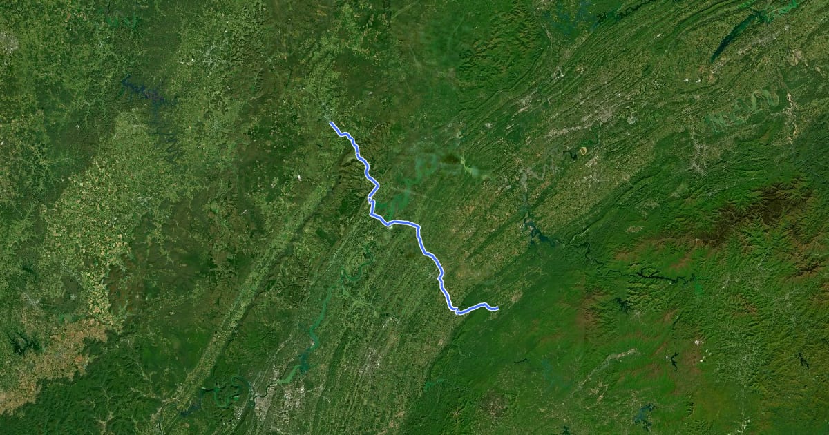 Маршрут Mountain Valley-Watts Bar Dam на спутниковом снимке