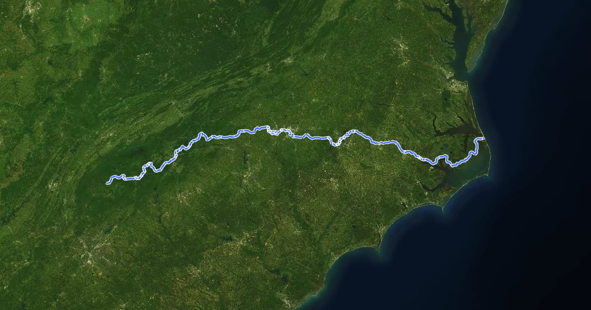 Маршрут Mountains to Sea на спутниковом снимке