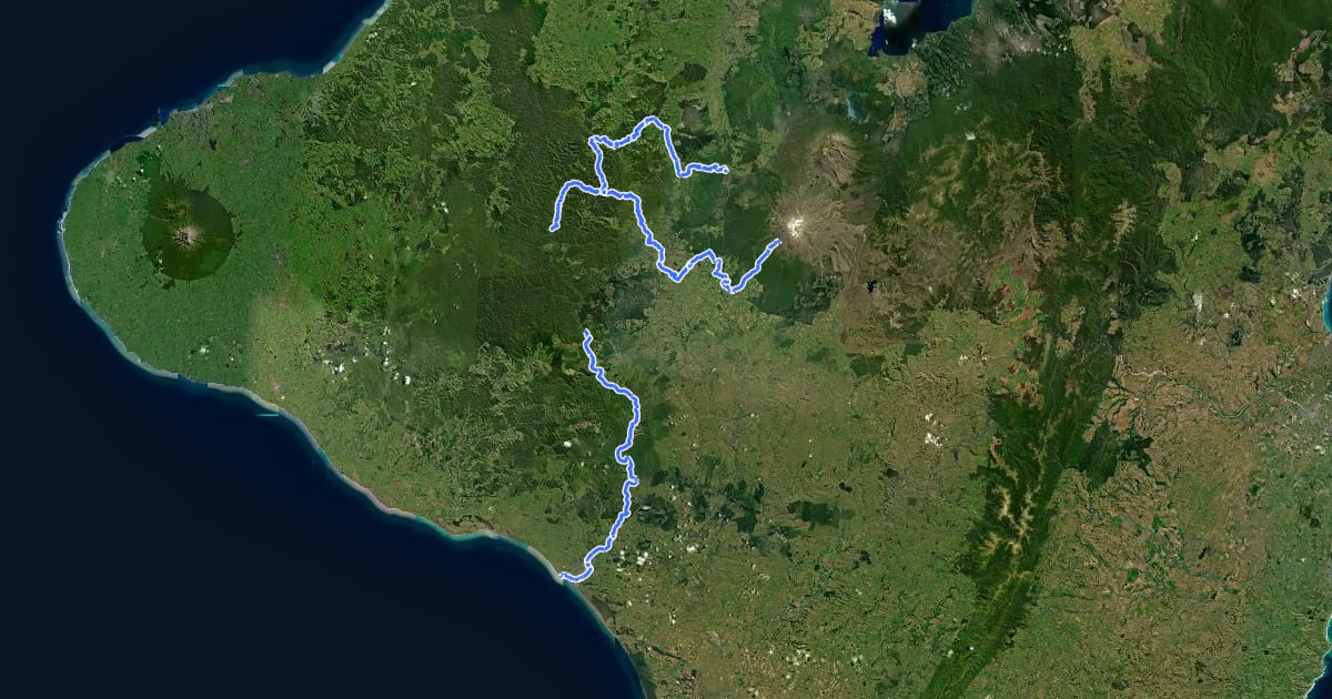 Маршрут Mountains to Sea Cycle Trail на спутниковом снимке