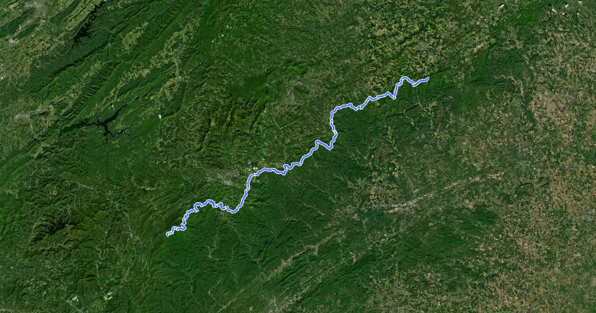 Маршрут Mountains-to-Sea Trail: Segment 5 на спутниковом снимке
