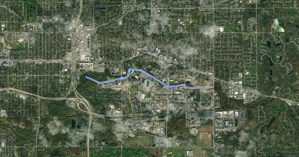 Маршрут MSU River Trail на спутниковом снимке