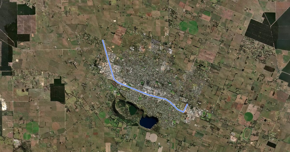 Маршрут Mt Gambier Rail Trail на спутниковом снимке