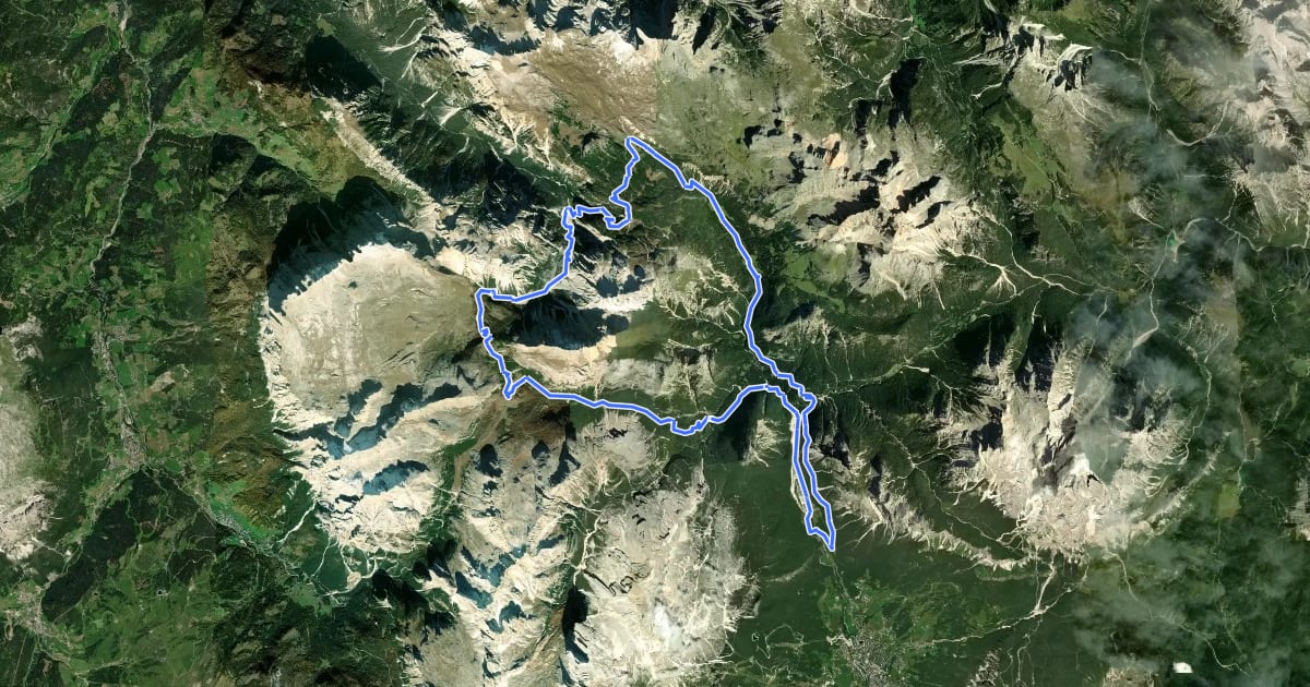 Маршрут MTB 12 - Fanes - 5 Rifugi на спутниковом снимке