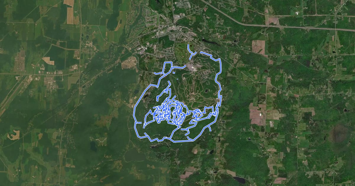 Маршрут MTB Bromont Parc des Sommets на спутниковом снимке