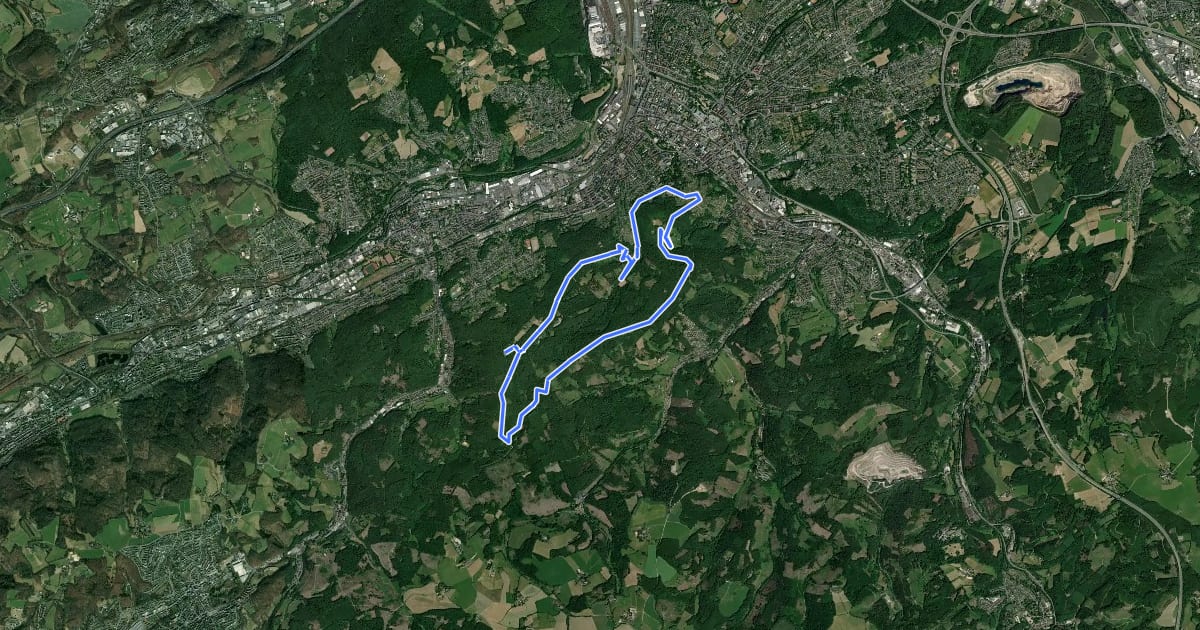 Маршрут MTB in Hagen Route 1 (blau) на спутниковом снимке