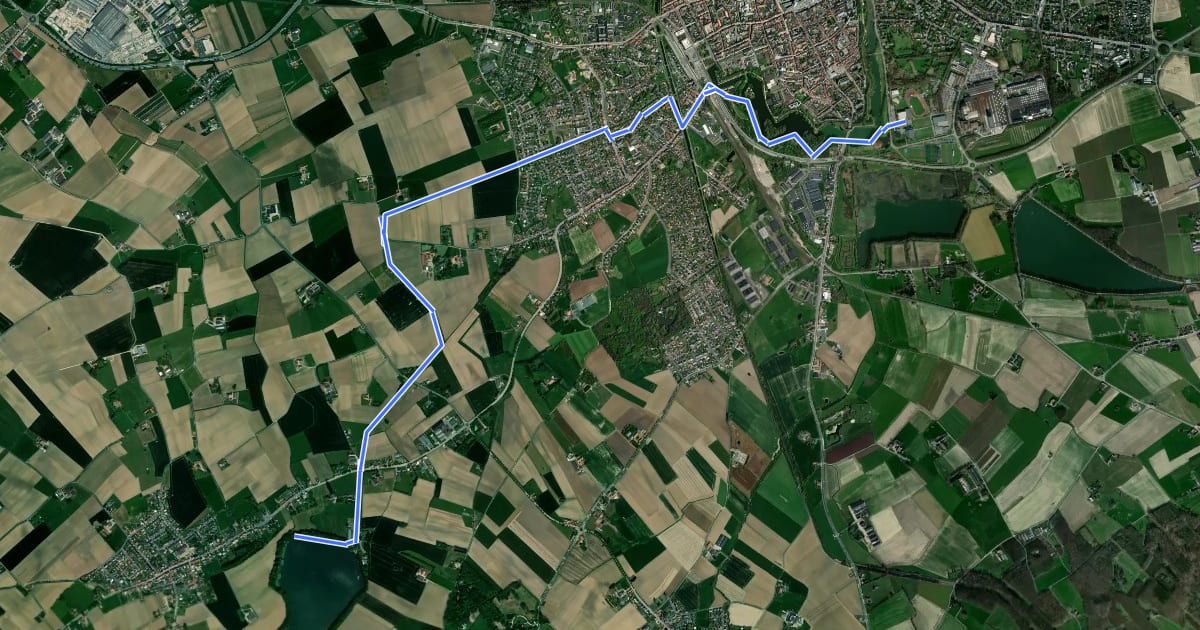 Маршрут MTB link Ieper - Heuvelland на спутниковом снимке