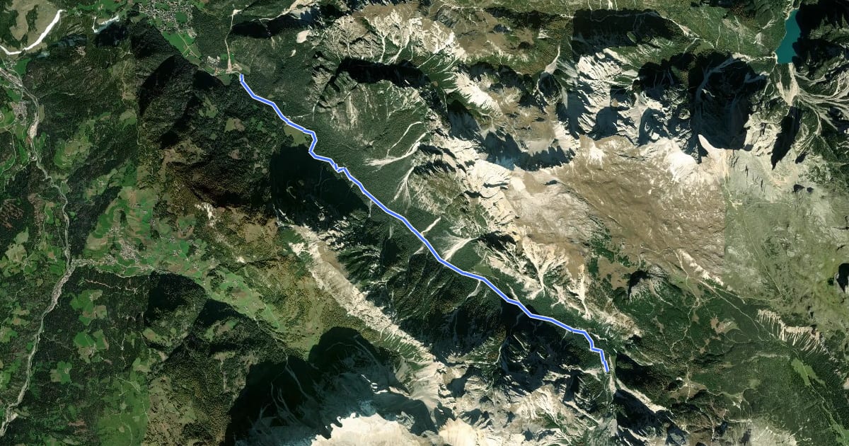 Маршрут MTB Pederü-Tour на спутниковом снимке