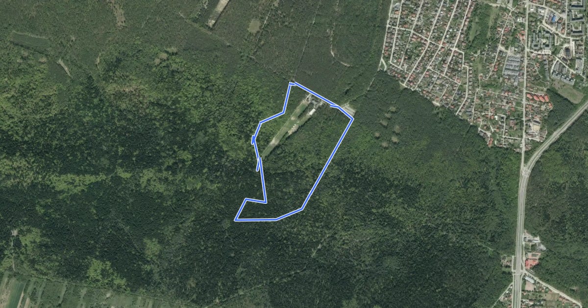 Маршрут MTB Pierścienica czerwony на спутниковом снимке