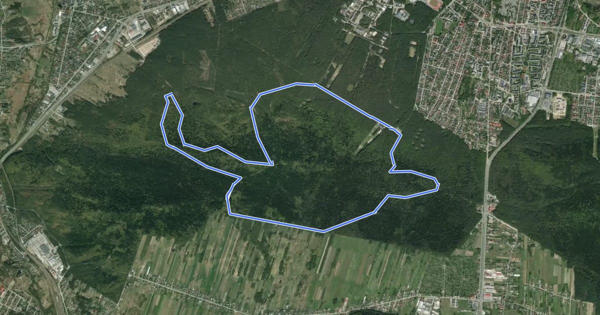 Маршрут MTB Pierścienica niebieski на спутниковом снимке