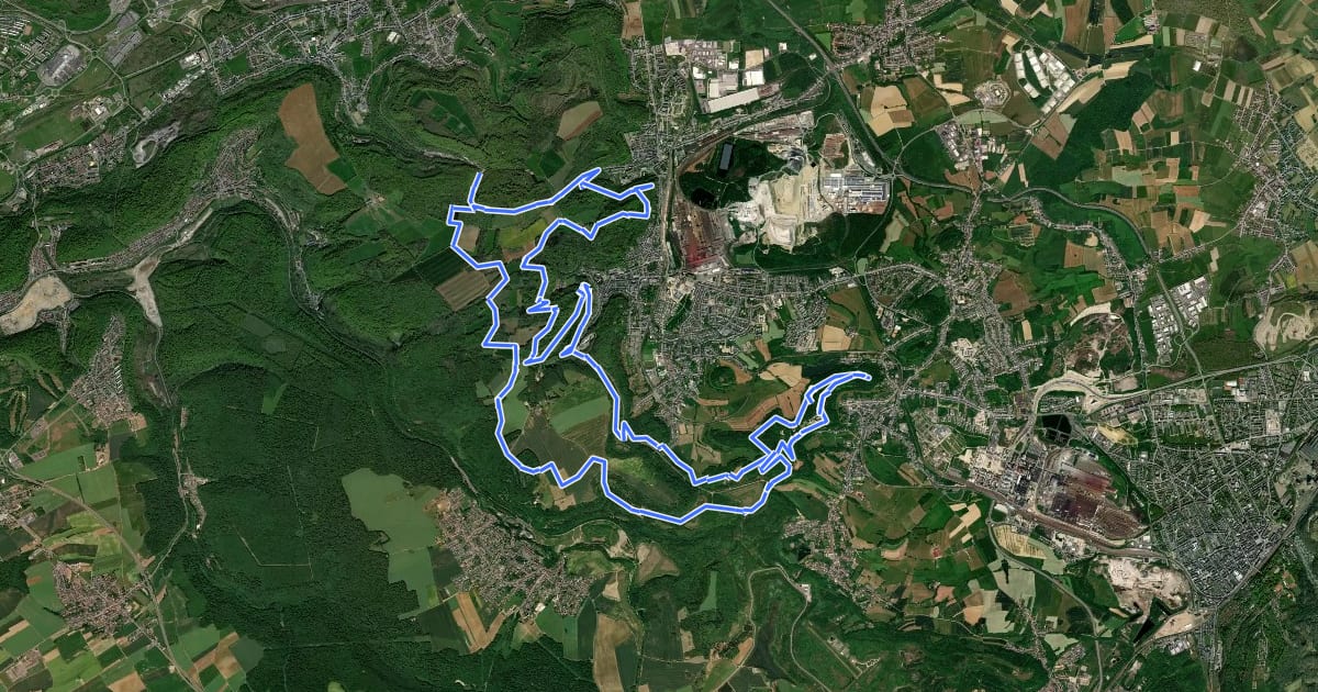 Маршрут MTB Redrock Belvaux-Differdange на спутниковом снимке