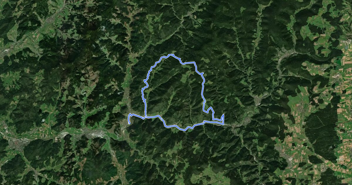 Маршрут MTB Rund um das Kinzigtal на спутниковом снимке