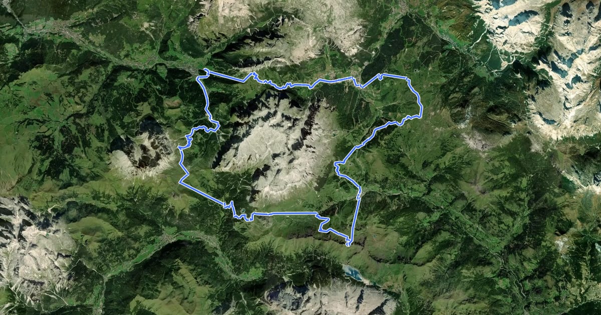 Маршрут MTB Sella Ronda CW на спутниковом снимке