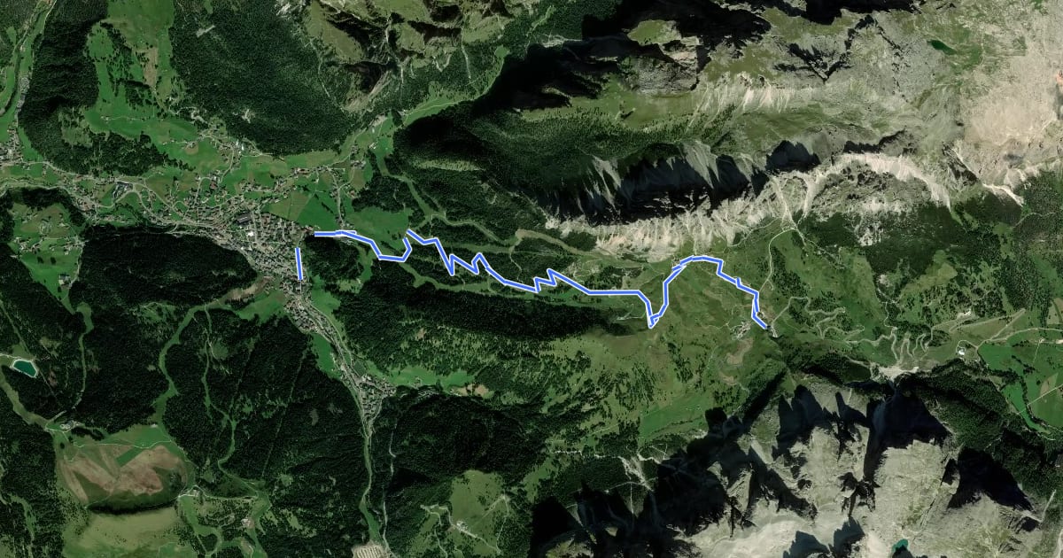 Маршрут MTB Selva - Dantercepies - Passo Gardena на спутниковом снимке