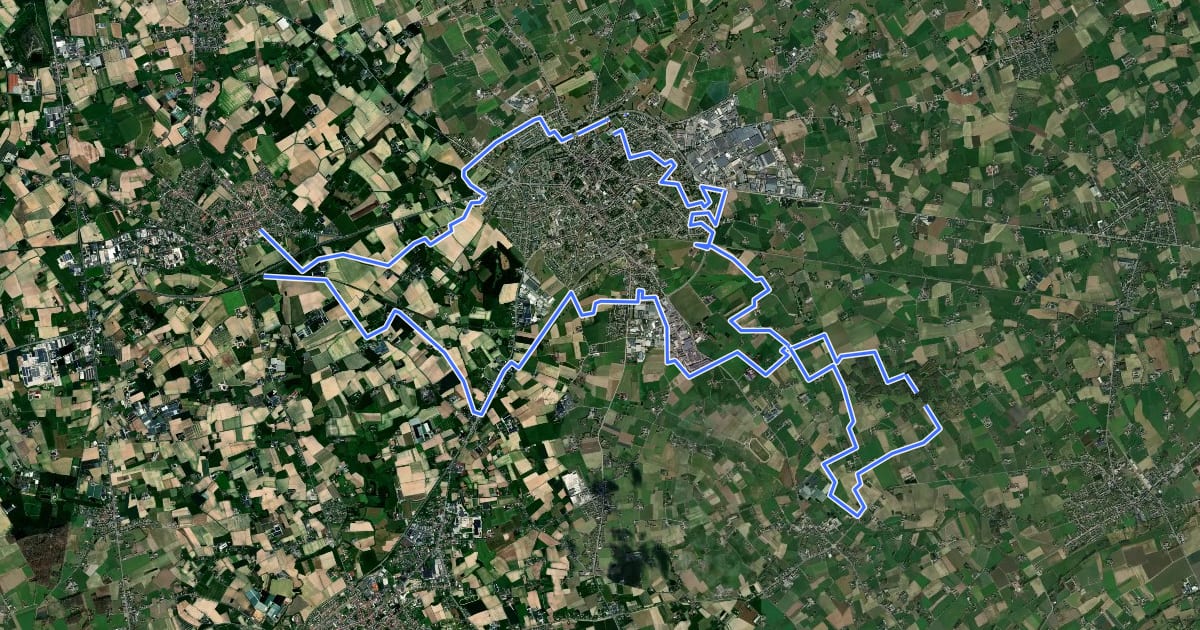 Маршрут MTB Tielt (blauwe-zwarte lus) на спутниковом снимке