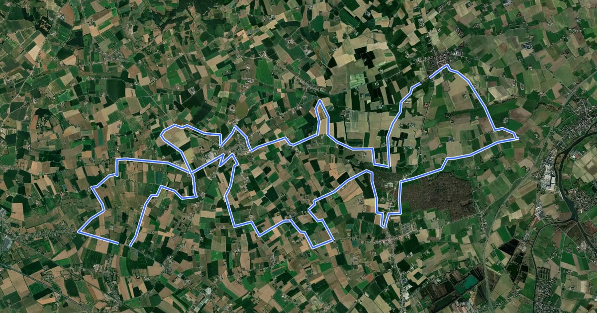 Маршрут MTB West-Vlaamse Heuvels blauw на спутниковом снимке