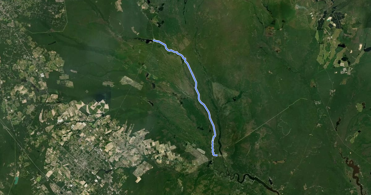 Маршрут Mullica River Trail (yellow) на спутниковом снимке