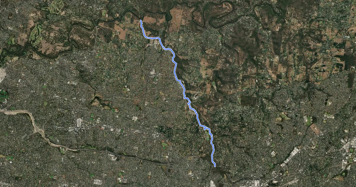 Маршрут Mullum Mullum Trail на спутниковом снимке