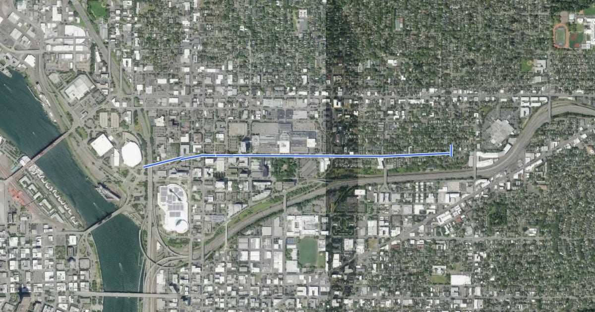 Маршрут Multnomah Bikeway на спутниковом снимке