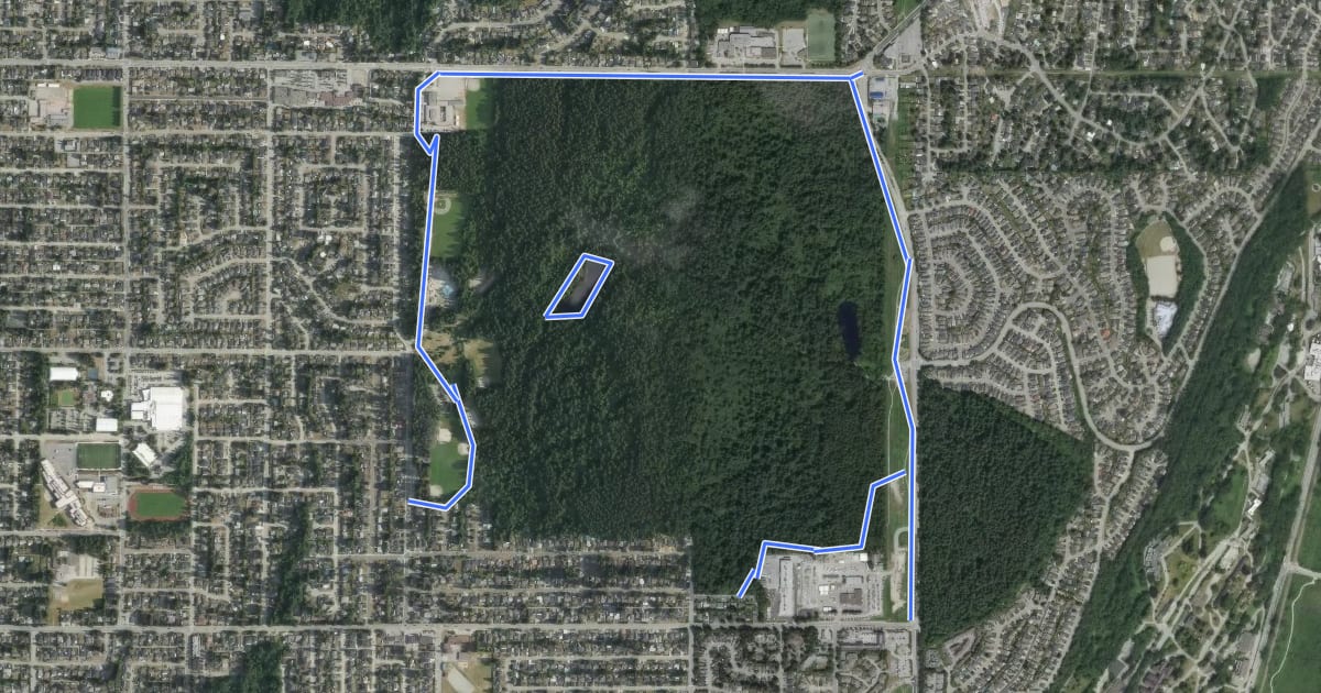 Маршрут Mundy Park Bike Paths на спутниковом снимке