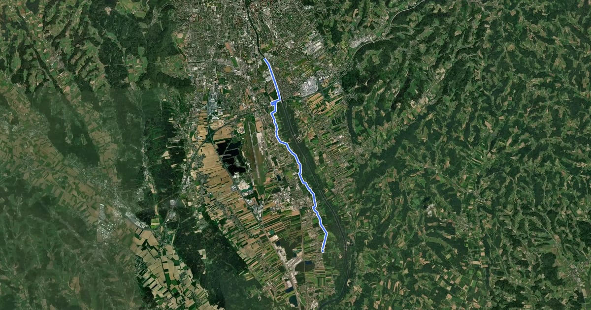 Маршрут Murradweg Abs. 4b Westufer (Graz KW Puntigam - Großsulz) на спутниковом снимке