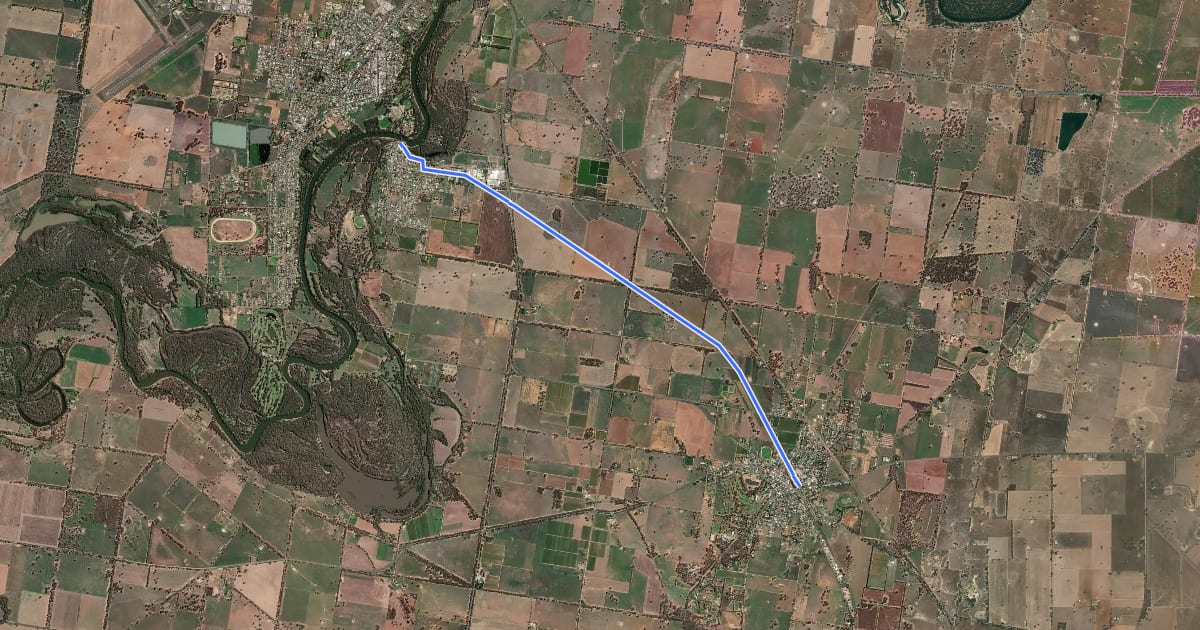 Маршрут Murray to Mountains Rail Trail: Wahgunyah – Rutherglen на спутниковом снимке