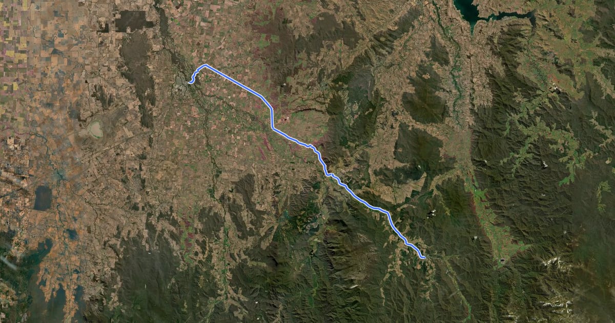 Маршрут Murray to Mountains Rail Trail: Wangaratta – Bright на спутниковом снимке