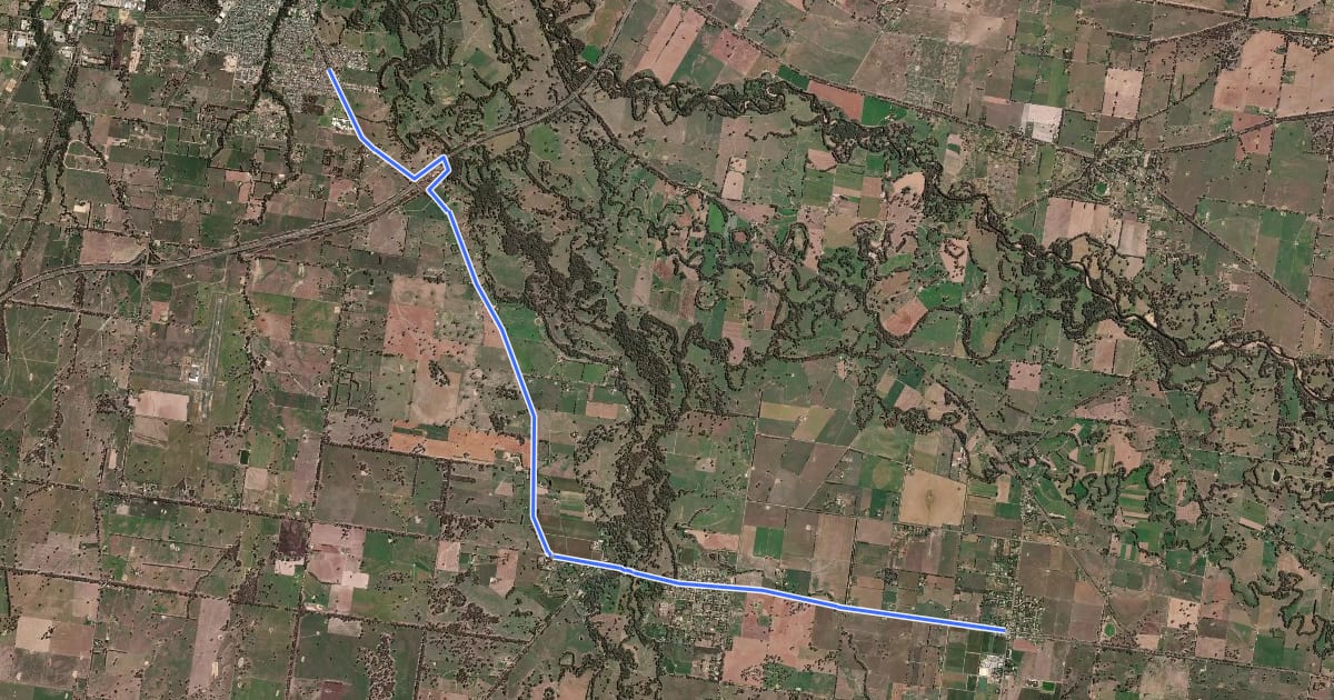 Маршрут Murray to Mountains Rail Trail: Wangaratta – Milawa на спутниковом снимке