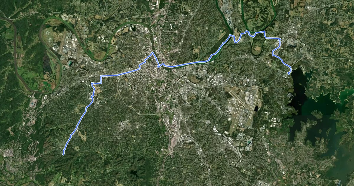 Маршрут Music City Bikeway на спутниковом снимке