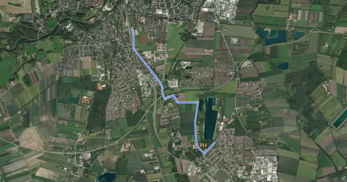 Маршрут MVV Wanderweg Dachau Karlsfelder See на спутниковом снимке