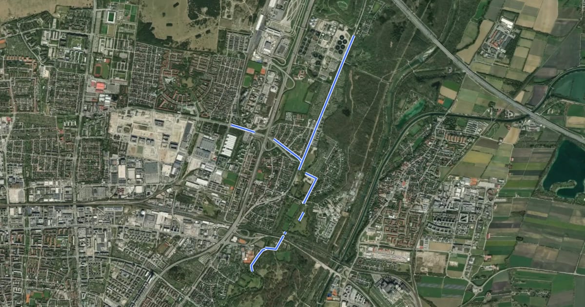 Маршрут MVV Wanderweg Dreieck на спутниковом снимке