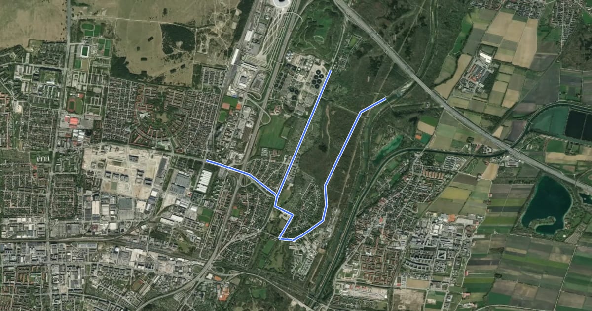 Маршрут MVV Wanderweg Quadrat на спутниковом снимке