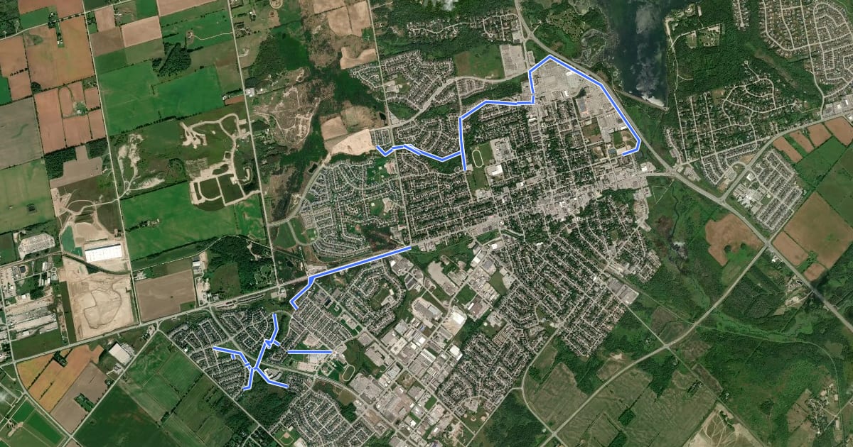 Маршрут My Trail Orangeville на спутниковом снимке