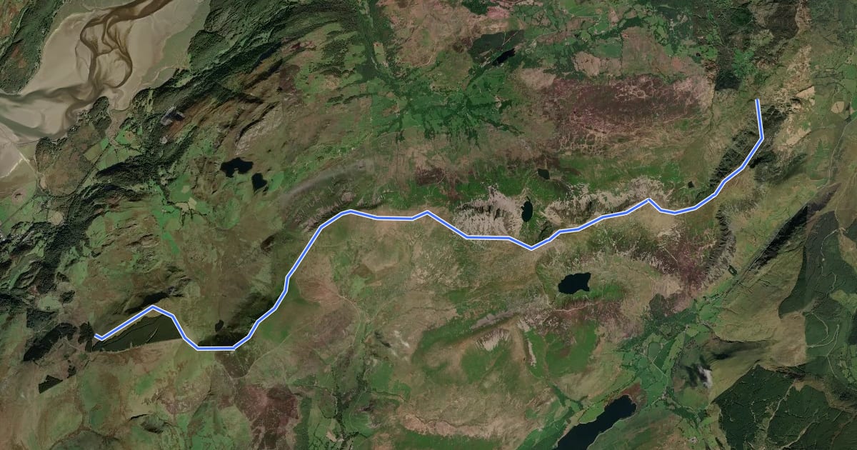 Маршрут Mynydd Moel-Tyrrau Mawr ridge walk на спутниковом снимке