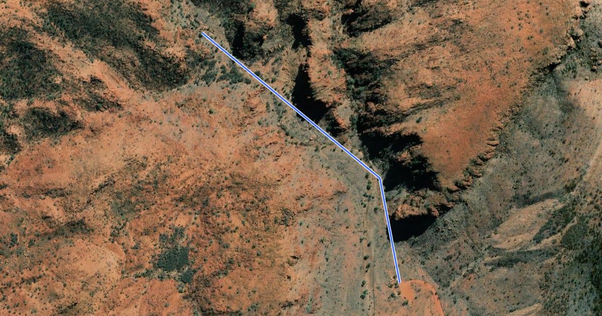 Маршрут N'Dhala Gorge Walk на спутниковом снимке