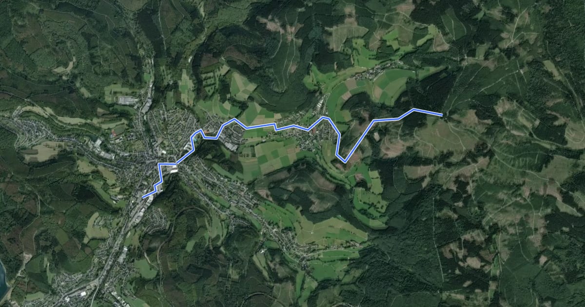 Маршрут nördlicher Rothaarsteig-Zuweg Hilchenbach на спутниковом снимке