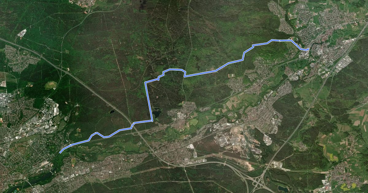 Маршрут Nürnberg-Lauf Nordrute Reichswald на спутниковом снимке