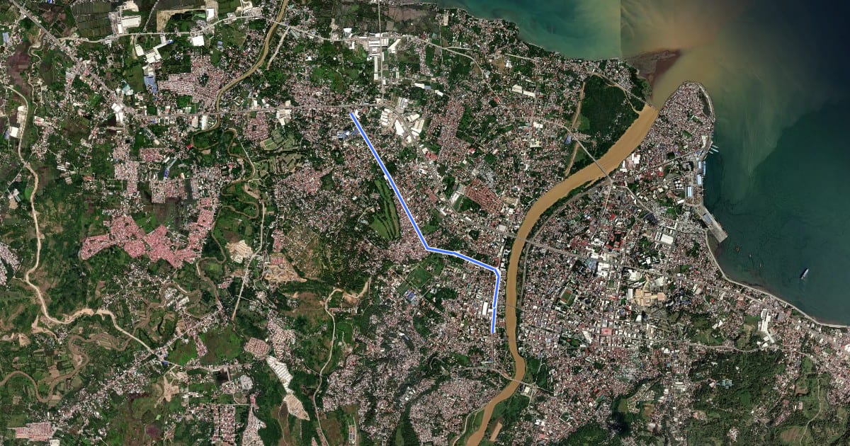 Маршрут N945 Bicycle Lane Network на спутниковом снимке