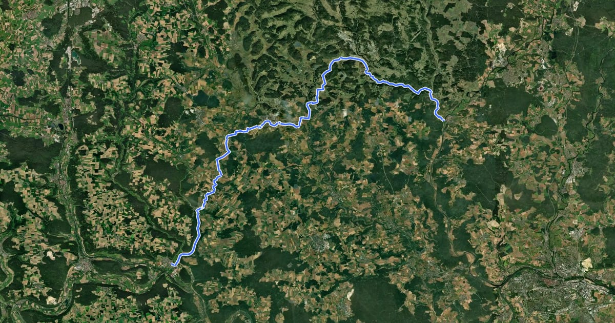 Маршрут Naab-Altmühl-Radweg на спутниковом снимке